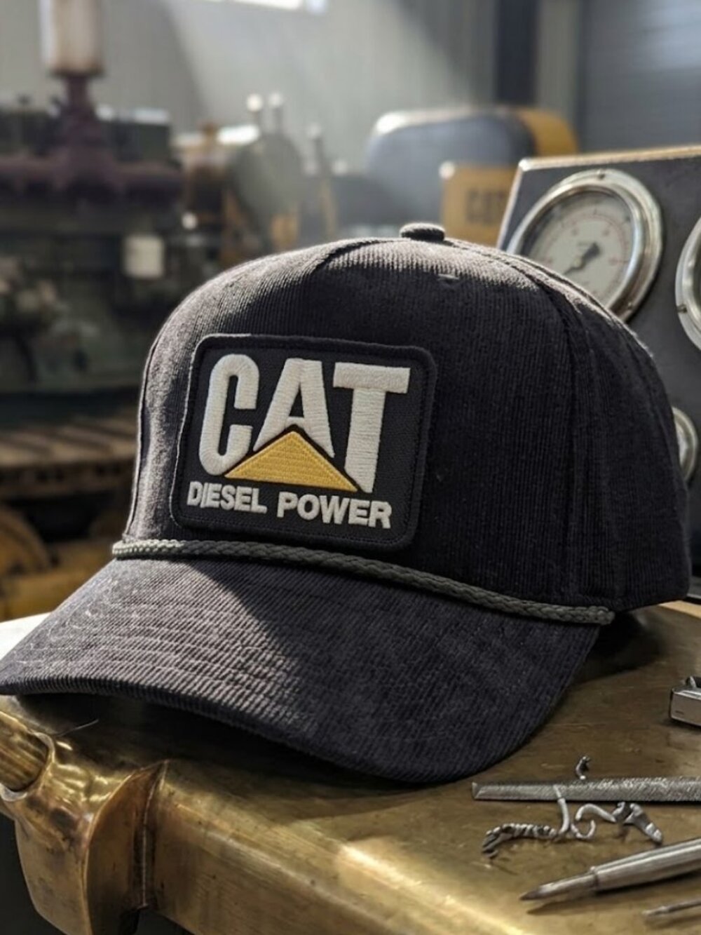 Diesel Power Heavy Equipment Patch Corduroy Rope Snapback Hat Cap Rugged Handmad
